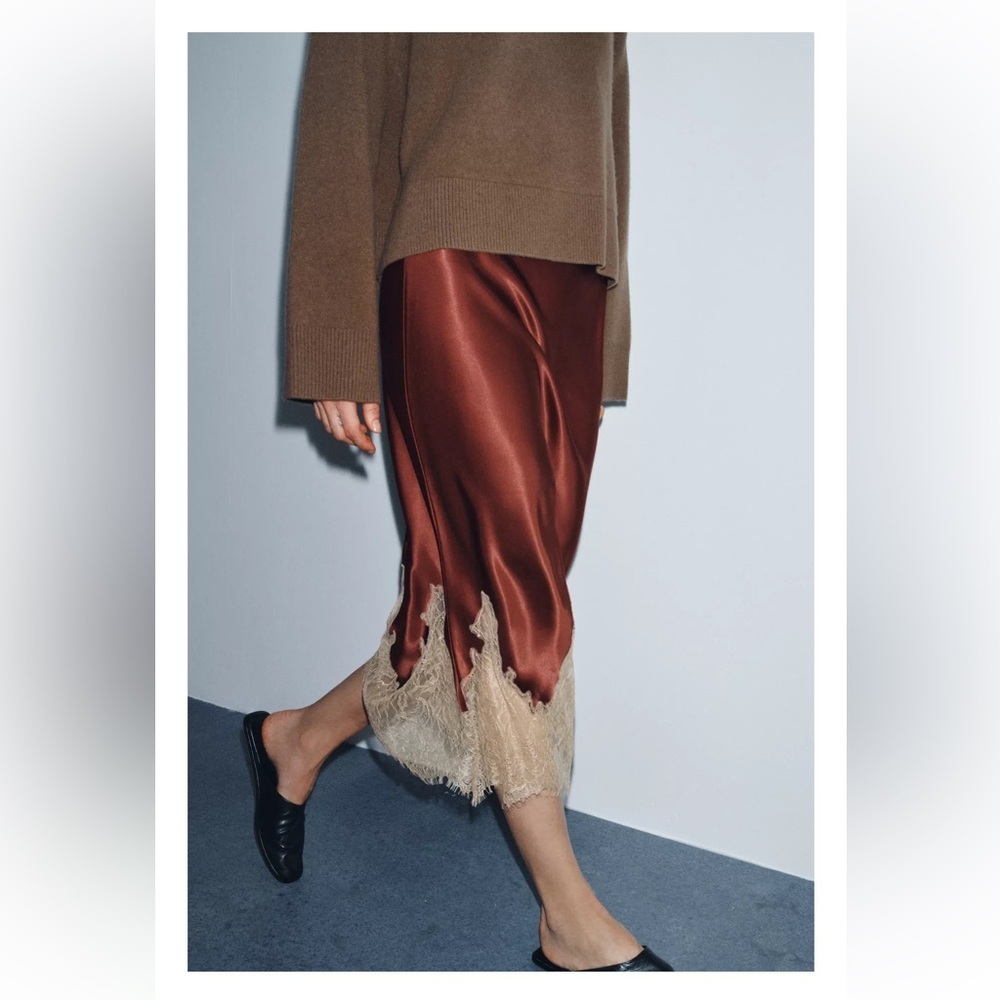 NWT SOLD OUT Zara Contrast Lace Satin Skirt ZW Collection Doen